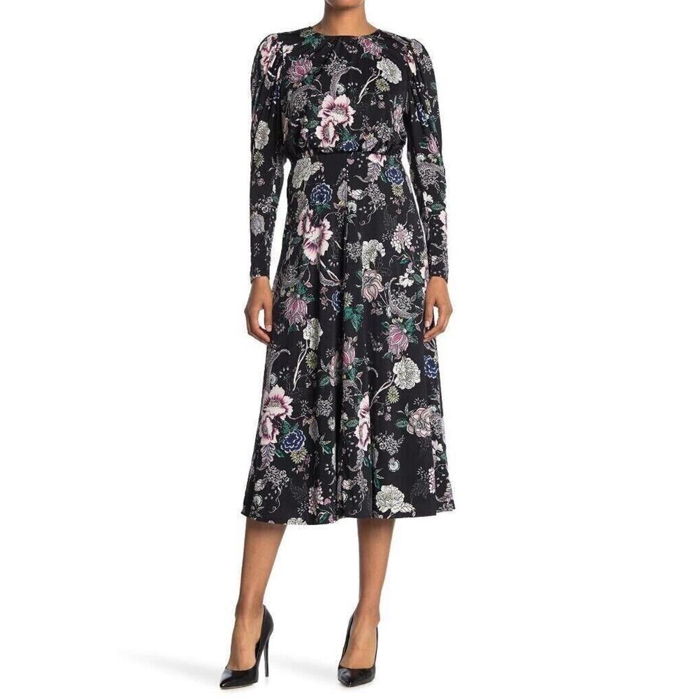AFRM Womens Delilah Open Back Long Sleeve Floral Midi Dress in Noir Rose XLarge